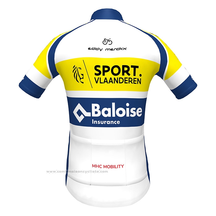 2022 Maillot Cyclisme Sport Vlaanderen-Baloise Bleu Jaune Manches Courtes et Cuissard